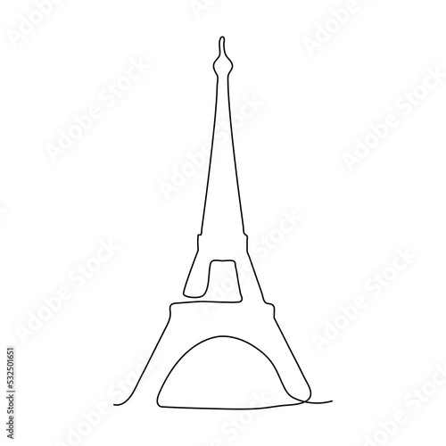 Paris Eiffel tower continuous line. Vector isolated on white.