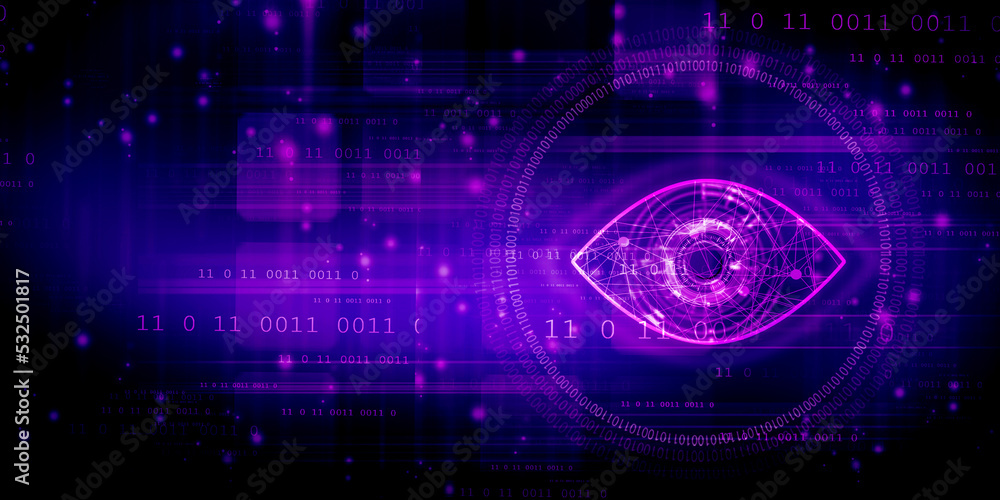 Fototapeta premium Digital composite of Eye scanning a futuristic interface 