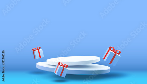 Stage podium gift, Stage Podium Scene with for Award, Decor element background. Vector