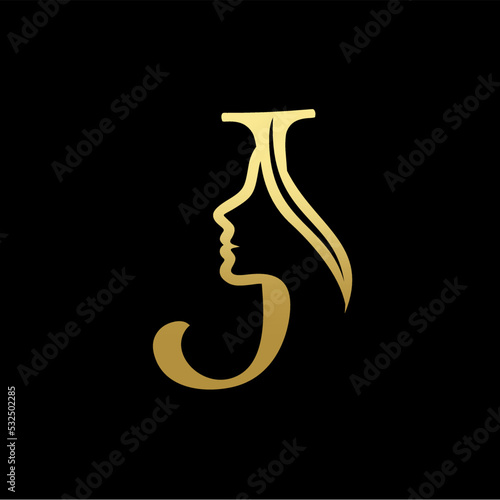 Letter J Beauty Women Face Logo Design