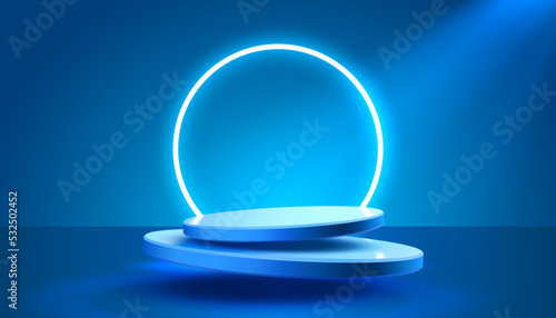 Stage podium with lighting, Stage Podium Scene with for Award, Decor element background. Vector