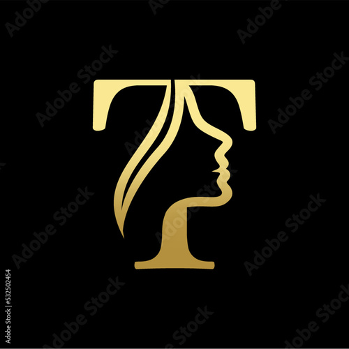 Letter T Beauty Women Face Logo Design