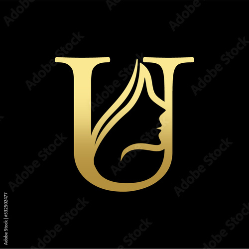 Letter U Beauty Women Face Logo Design