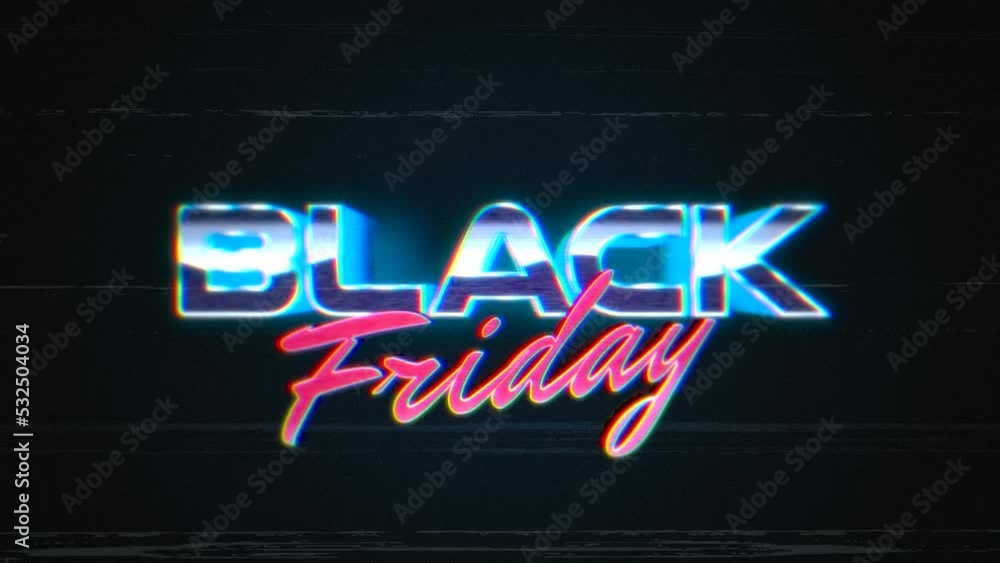 Black Friday with retro lines and noise on dark computer screen, motion abstract holidays, club and retro style background Black Friday with retro lines and noise on dark computer screen, motion abstract holidays, club and retro style background