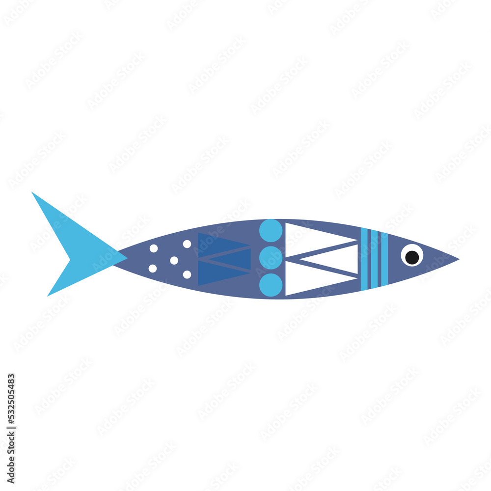 Decorative stylized fish. Vector illustration isolated on white background. Collection for decor, postcards, flyers and brochures, invitations, logos and badges.