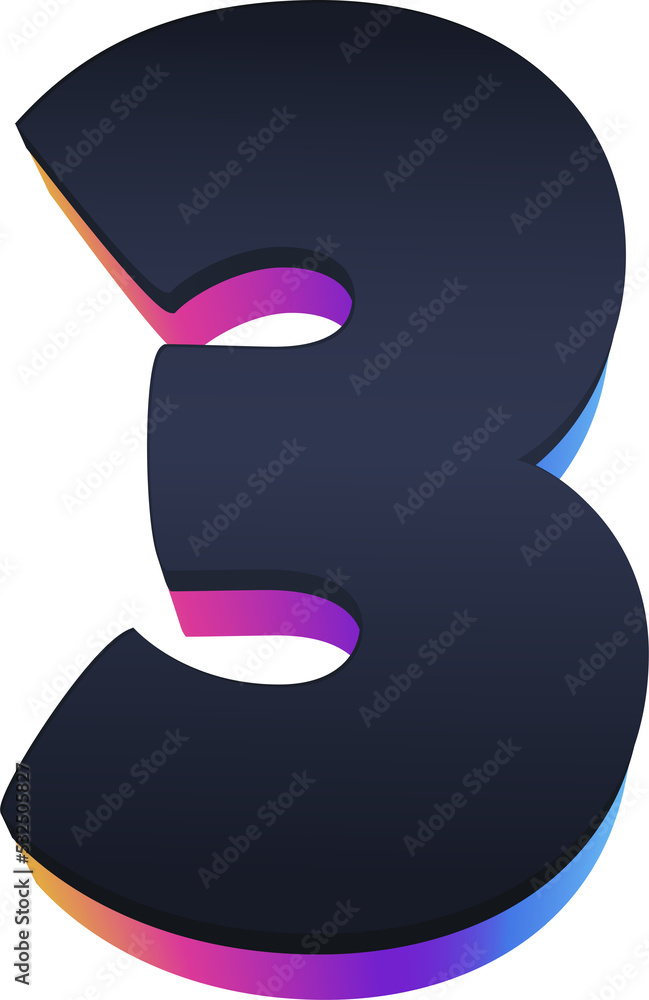 Number 3 Modern 3D alphabet in blue tone Number 3 Modern 3D alphabet in blue tone