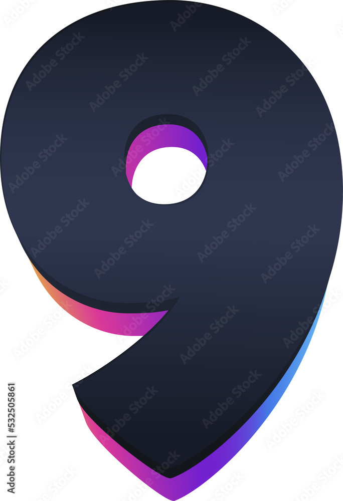 Number 9 Modern 3D alphabet in blue tone Number 9 Modern 3D alphabet in blue tone