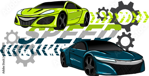 Speed print with cartoon car. Print for textile, fabric, stationery, t-shirt, kids, poster, cards and other design.