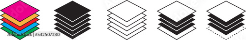 Layer icon. Layers line icons set. Tree levels tier stack isolated on white background. Vector stock