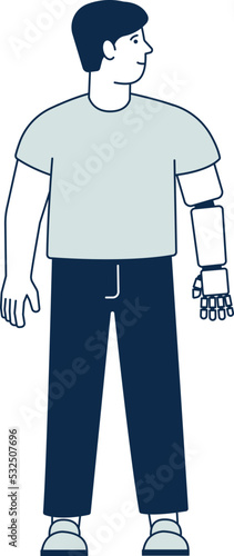 Smiling man with prosthetic arm. Disabled person lifestyle