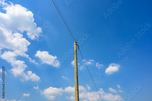 Korean electric cord. Korean electric pole. Blue autumn sky in Korea. © MYUNGKU
