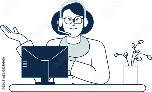 Smiling woman in headset. Customer service female worker