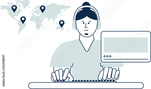 Global worldwide customer helpdesk concept. Call center worker