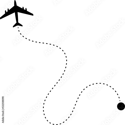 Flight trail. Dotted route line. Plane track