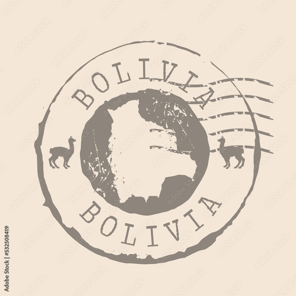 Stamp Postal of  Bolivia. Map Silhouette rubber Seal.  Design Retro Travel. Seal of Map Bolivia grunge  for your design.  EPS10