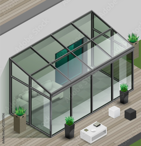 Greenhouse or winter garden in modern building