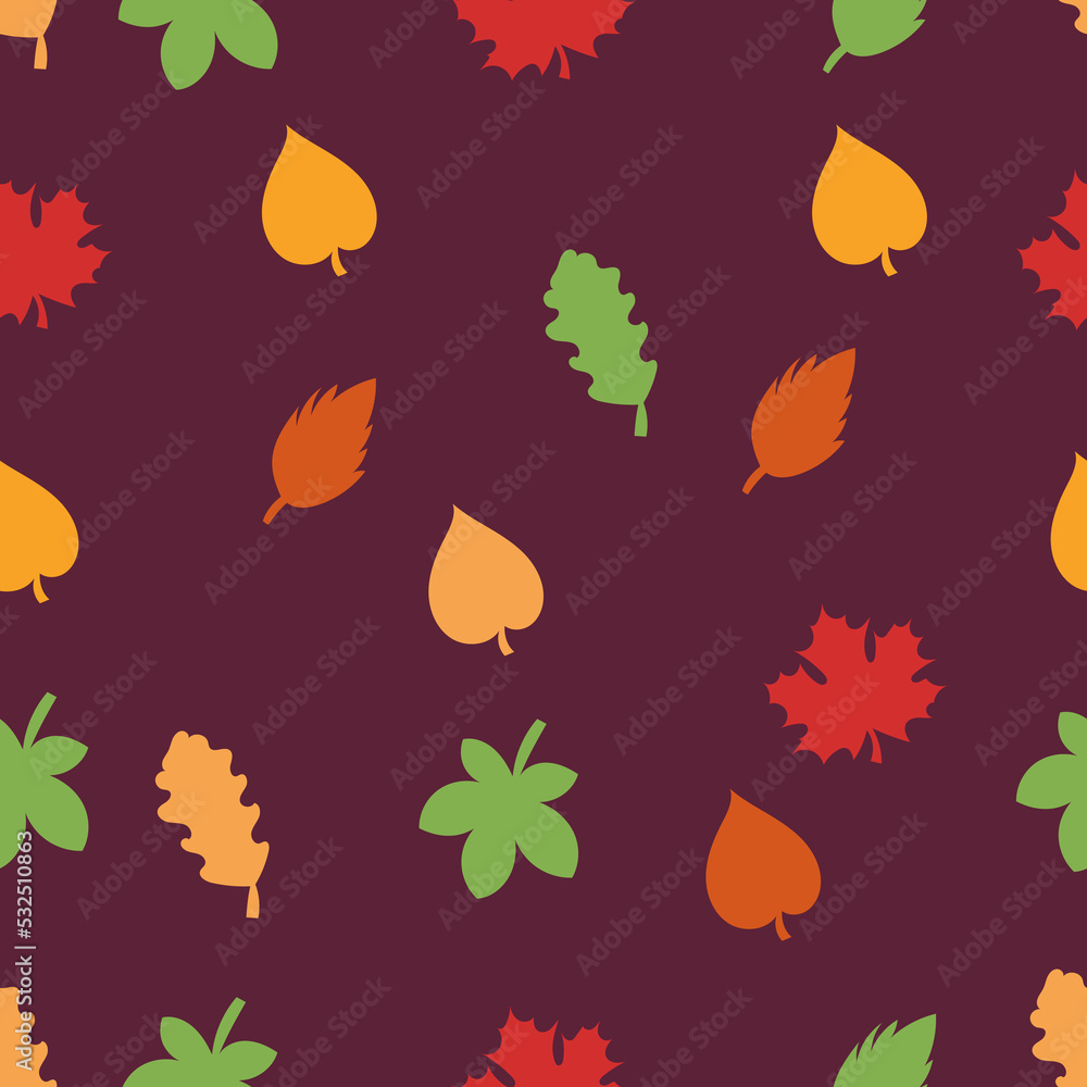 Autumn leaves. Simple seamless pattern on a dark background.
