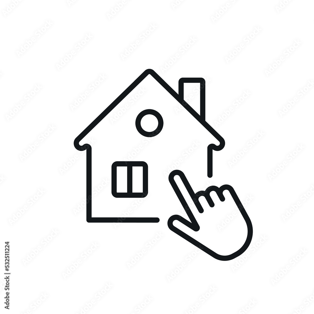 Click on the house linear icon. Choice of real estate. Thin line customizable illustration. Contour symbol. Vector isolated outline drawing. Editable stroke Click on the house linear icon. Choice of real estate. Thin line customizable illustration. Contour symbol. Vector isolated outline drawing. Editable stroke