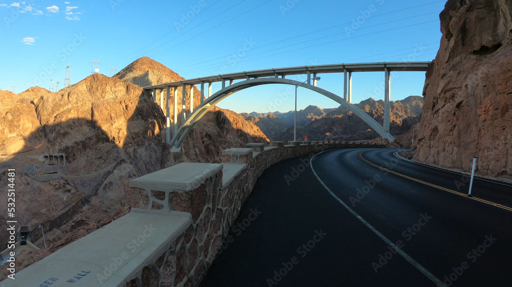 The Hoover Dam and the Mike O'Callaghan–Pat Tillman Memorial Bridge over the Colorado River in Arizona, USA.