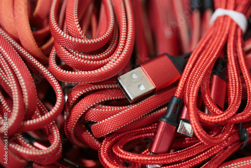 red and blue USB cable for smartphone