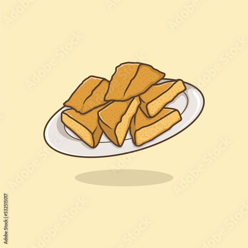 cute cartoon illustration of fried tofu on a plate