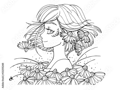 vector coloring page with cute cartoon anime girl. avatar, line art