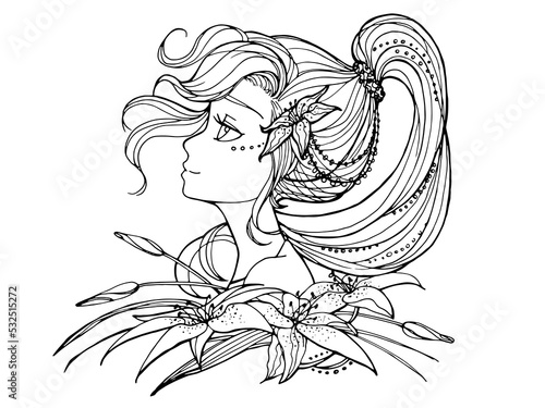 vector coloring page with cute cartoon anime girl. avatar, line art