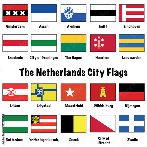 City Flags of Netherlands (Holland) Rectangle Vector Selected Icon Set(20)