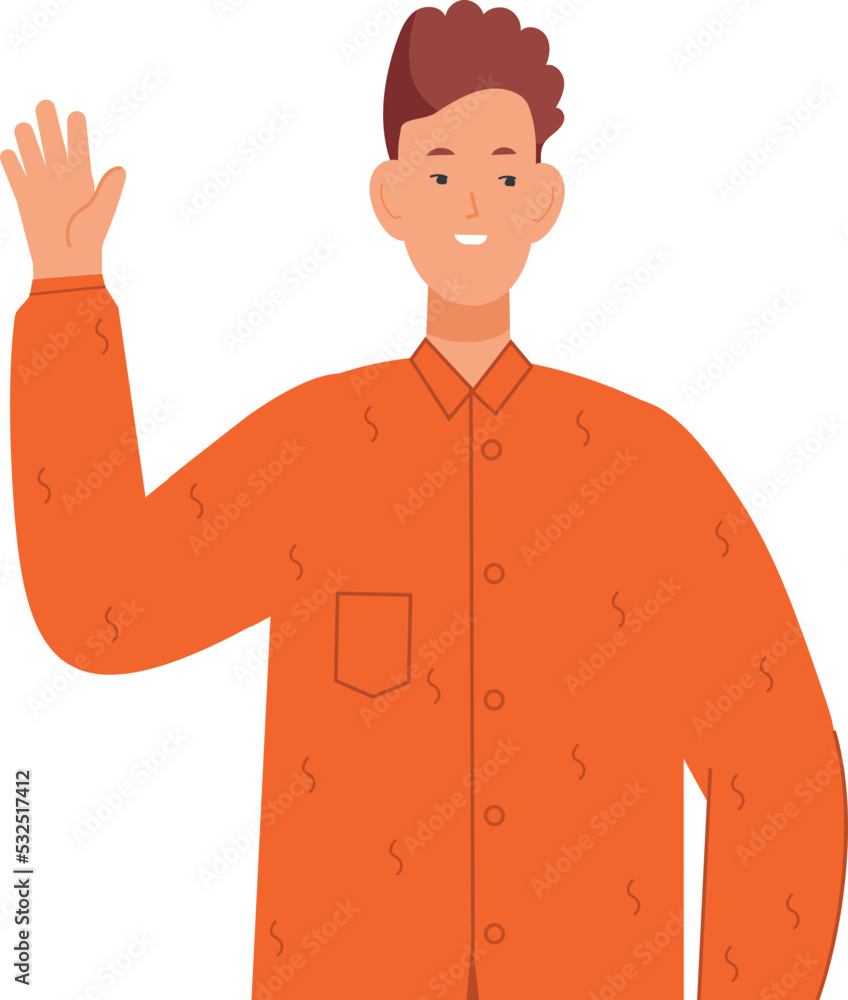 Young boy with raised hand. Smiling student waving Young boy with raised hand. Smiling student waving