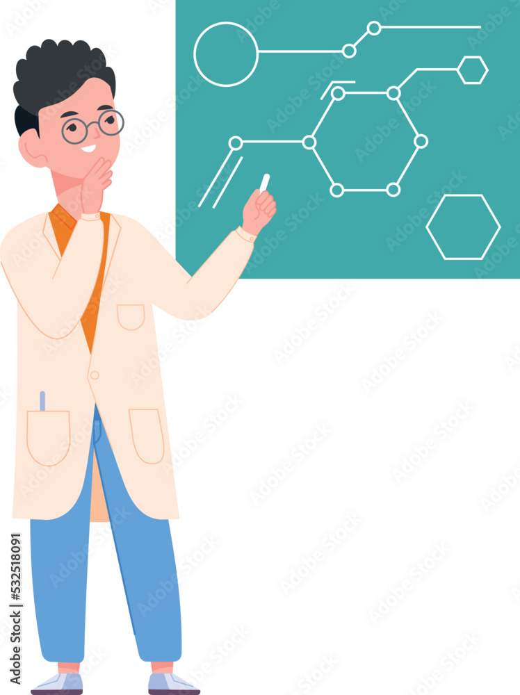 Scientist solving problem. Man thinking about chemical structure Scientist solving problem. Man thinking about chemical structure