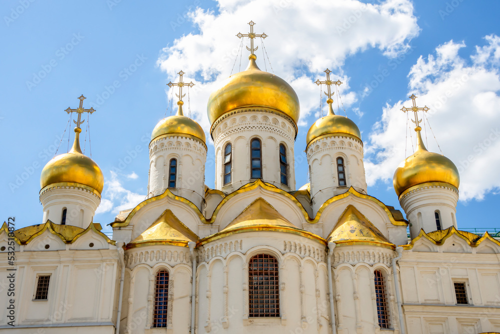 Domes of the Assumption Cathedral on the territory of the Moscow Kremlin, Moscow, Russia. Domes of the Assumption Cathedral on the territory of the Moscow Kremlin, Moscow, Russia.