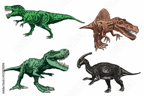 Vector set of color dinosaurs isolated on white background, dino collection