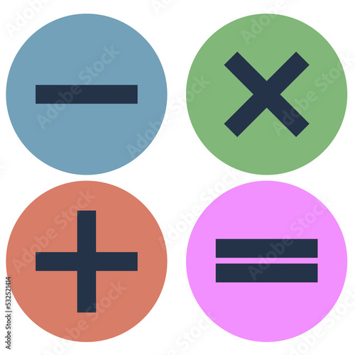 Basic mathematical calculation symbols with white background