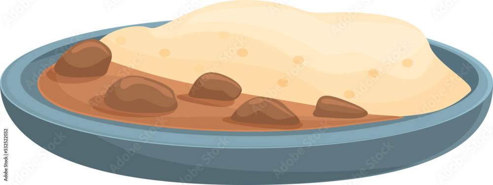 Rice meat sauce icon cartoon vector. Food japanese. Oden cuisine Rice meat sauce icon cartoon vector. Food japanese. Oden cuisine