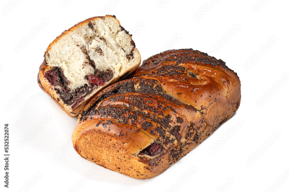 Bun with poppy seeds isolated on white background Bun with poppy seeds isolated on white background
