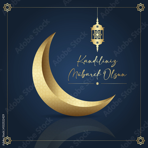 muslim holiday, feast. islamic holy night concept. have a blessed kandil greeting card vector illustration (turkish: kandiliniz mubarek olsun) photo