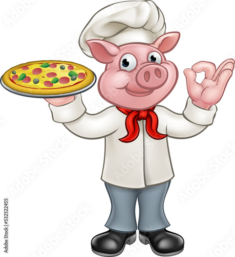 Pig Pizza Chef Cartoon Char...