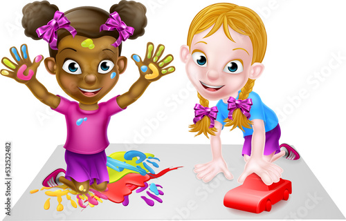 Cartoon Girls Playing with ...
