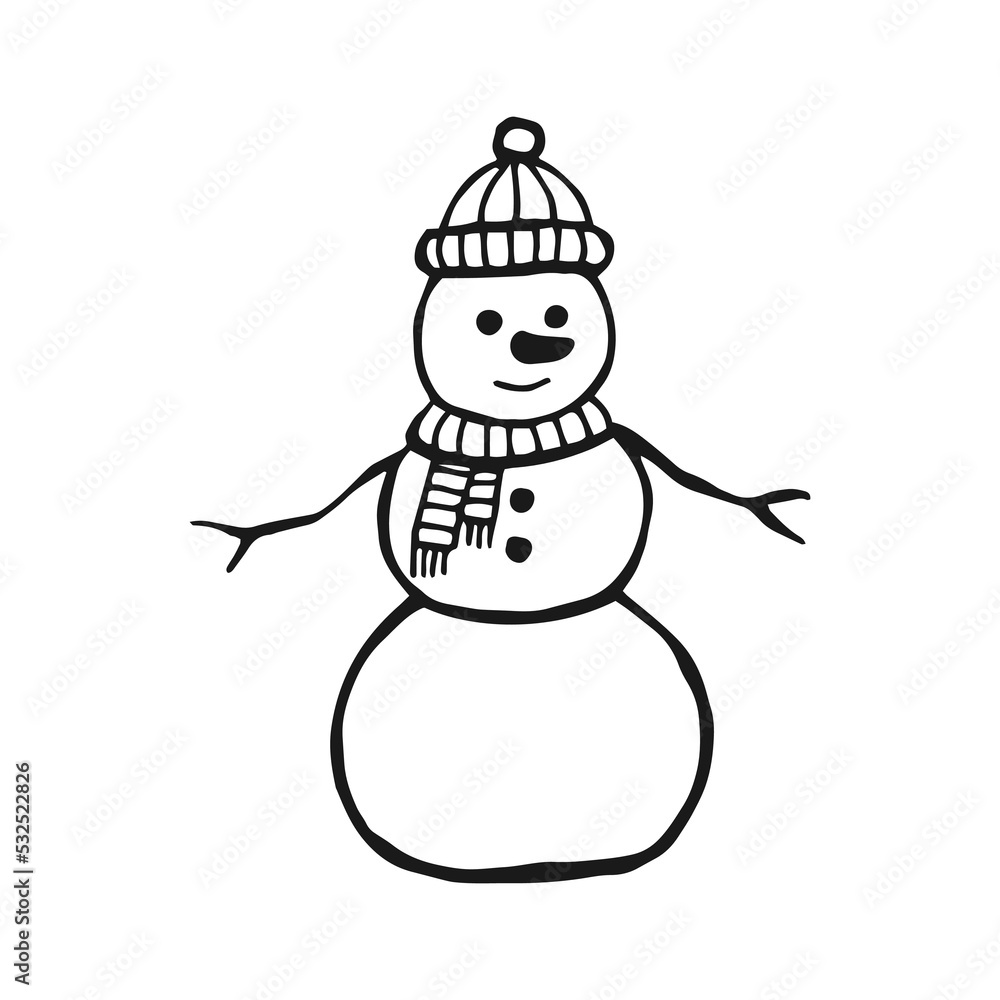 Christmas snowman. Hand drawn vector illustration. Christmas snowman. Hand drawn vector illustration.