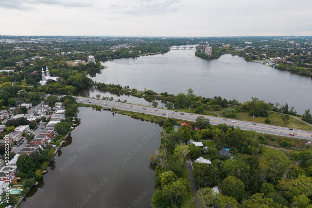 Obraz premium Aerial view of Rivière des Prairies, Montreal, Canada