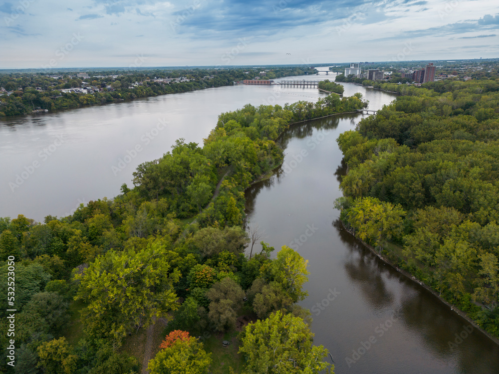 Aerial view of Rivière des Prairies, Montreal, Canada Aerial view of Rivière des Prairies, Montreal, Canada