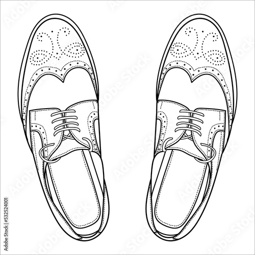 Vector hand drawing illustration with men brogue fashion shoes, top view .Doodle illustration	
