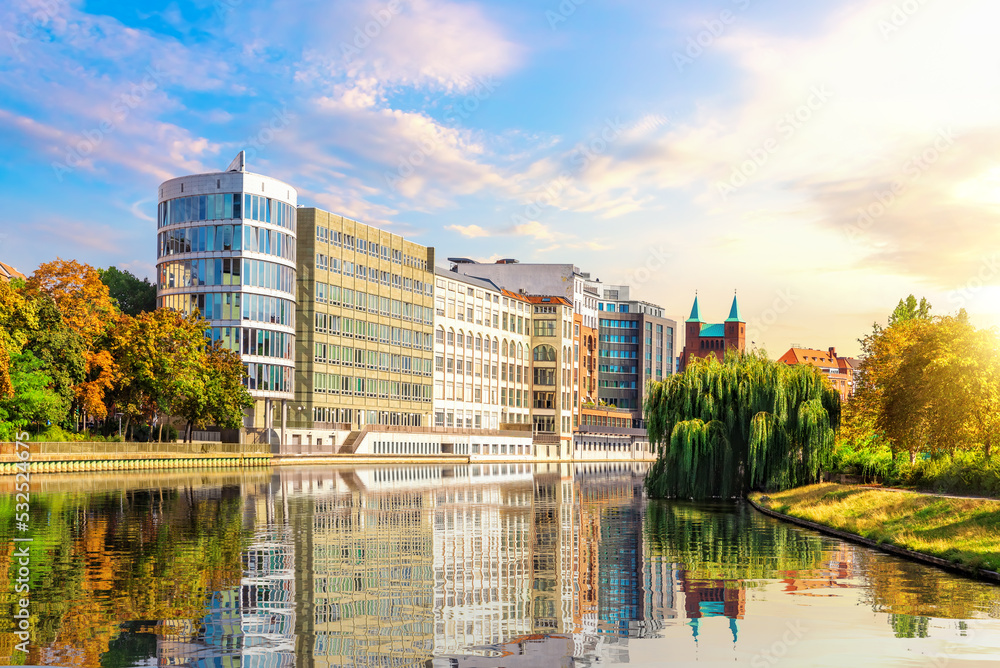 Classic German buildings on the bank of the river Spree of Berlin, Germany