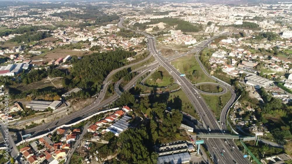 Aerial view of trees, houses and transit on City of Porto Portugal Aerial view of trees, houses and transit on City of Porto Portugal