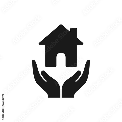 House on hand icon flat style isolated on white background. Vector illustration