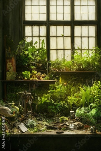 overgrown pantry in mansion illustration