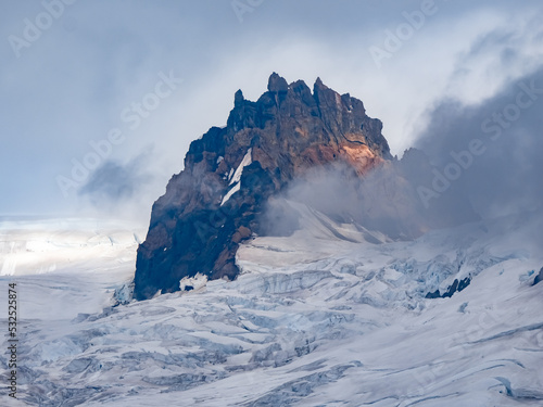 Dramatic sunset view of the Skaftafell glacier in Vatnajökull National Park, Southern Iceland. Part of the Vatnajökull ice cap, the secong largest in Europe photo