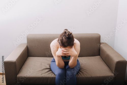 Asian women with stress, She kept herself alone in her bedroom, Depression.