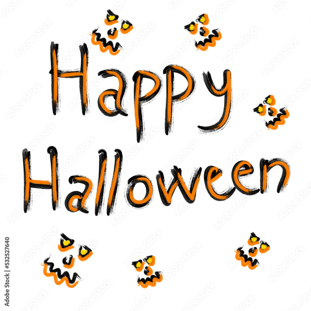 Happy Halloween brushed painting text with halloween 