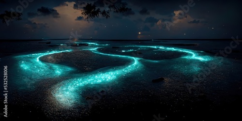 Canvastavla An illustration of the Bioluminescence shore in maldives.
